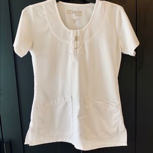 XS white Grey’s Anatomy active 3 pocket scrub top